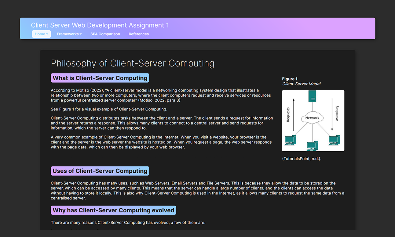 A website containing information about client-server computing.