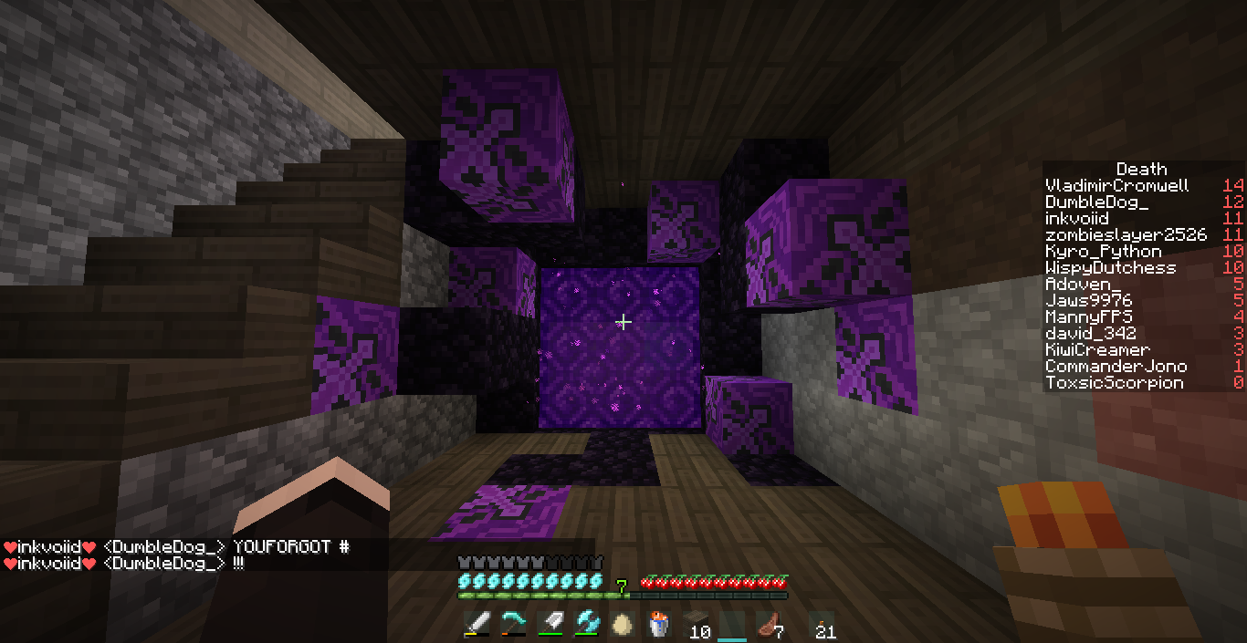 A jazzed up nether portal in the basement.