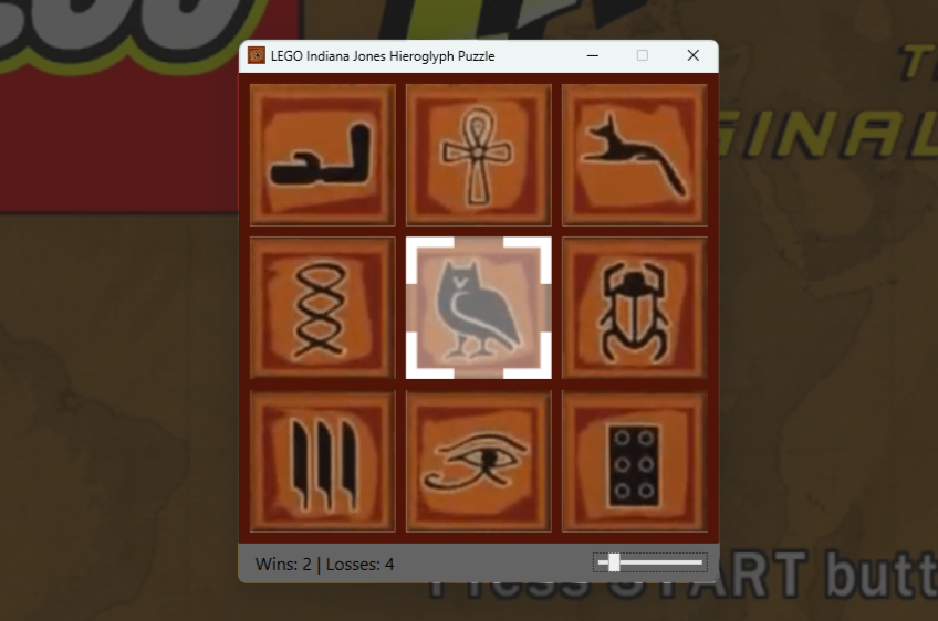 The hieroglyphics minigame from LEGO Indiana Jones.