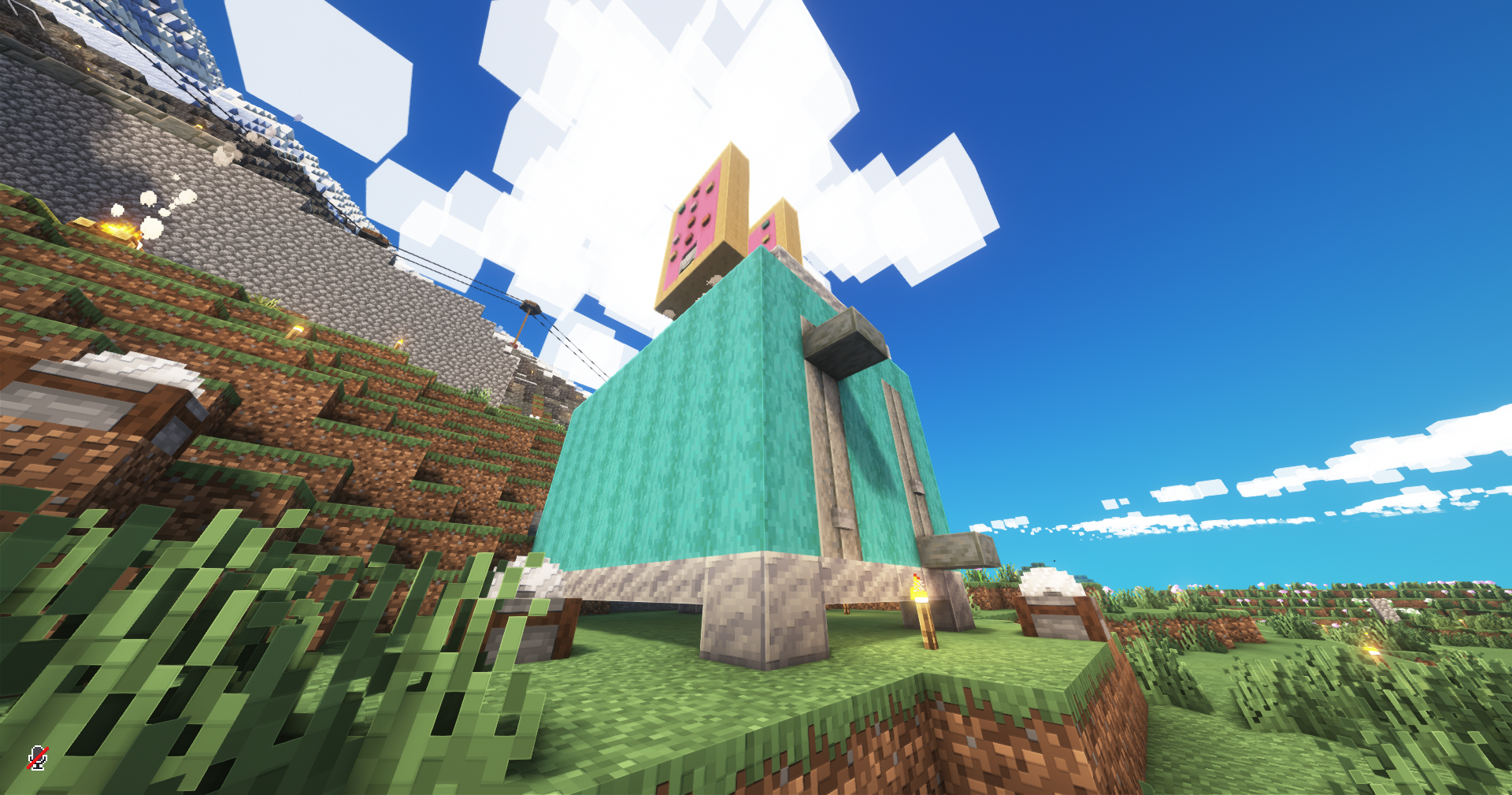 A giant toaster with poptarts flying out the top