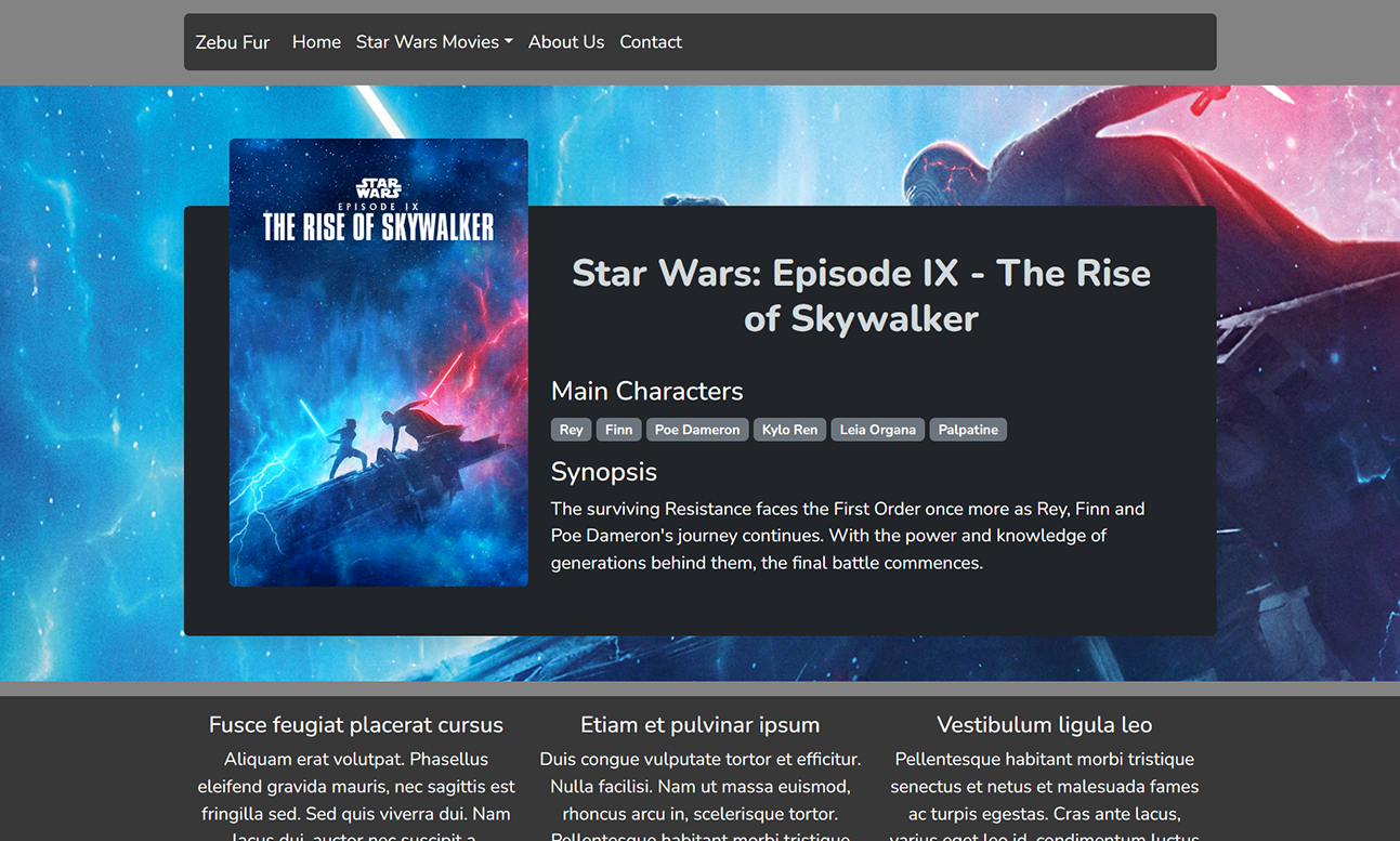 A website showcasing Star Wars episode 9.