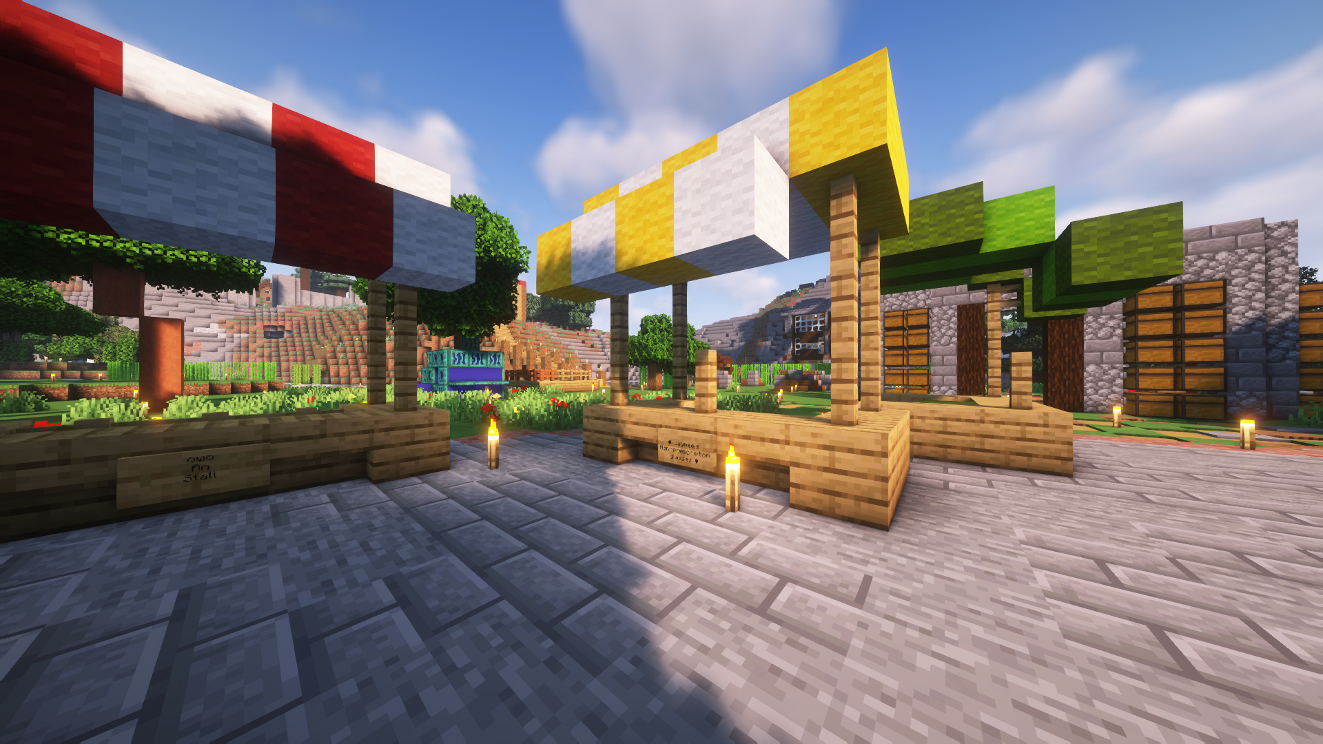 Market stalls in the town square.